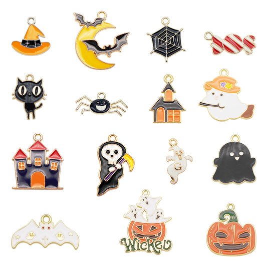 Halloween Enamel Charm Ghost Moon Castle Design Alloy Jewelry Supplies DIY Necklace Bracelet Earrings Pendant Accessory