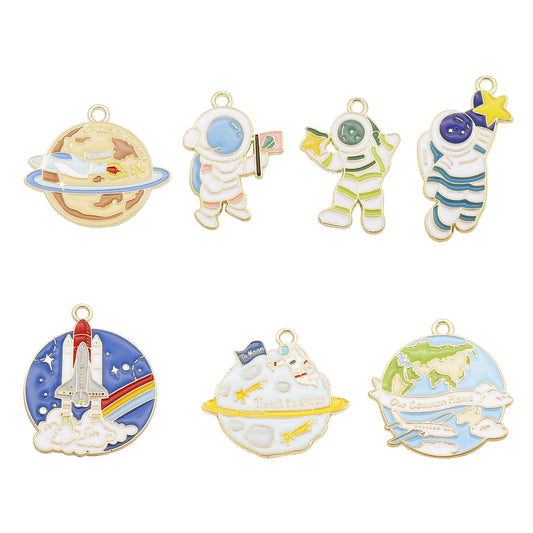 Enamel Space Astronaut Charm Planet Moon Landing Design Alloy Pendant DIY Making Accessory Jewelry Necklace Bracelet Decor