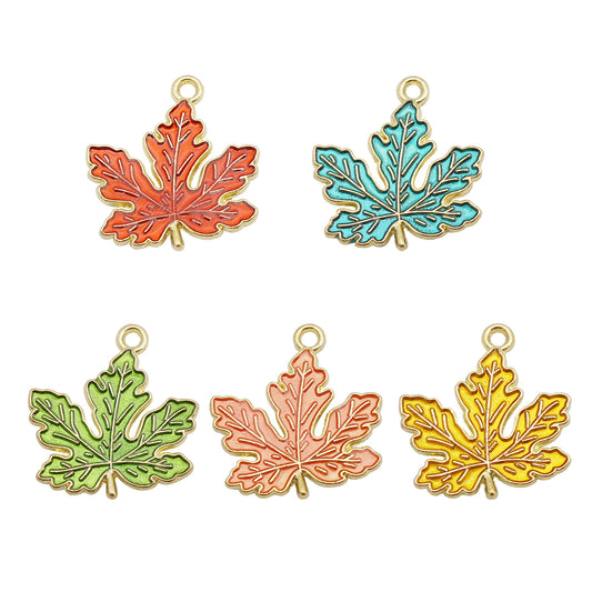 10Pcs 20x21mm Enamel Maple Leaf Charm Alloy DIY Jewelry Pendant Accessory Crafts Phone Chain Key Ring Decor Supplies