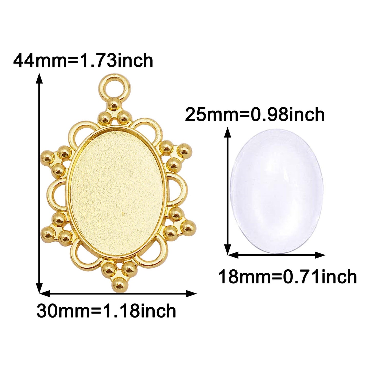2pcs Alloy Bezel Setting Photos Cabochons Pendant Tray Round & Oval Frame Key Design Charm for Jewelry Necklace Bracelet Making DIY Crafts Decor