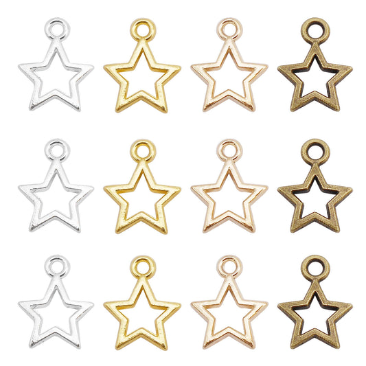 50Pcs Alloy Mini Star Charm Retro Hollowed Pentagram Design DIY Jewelry Making Supplies Necklace Bracelet Earrings Pendant Accessory 10x12mm