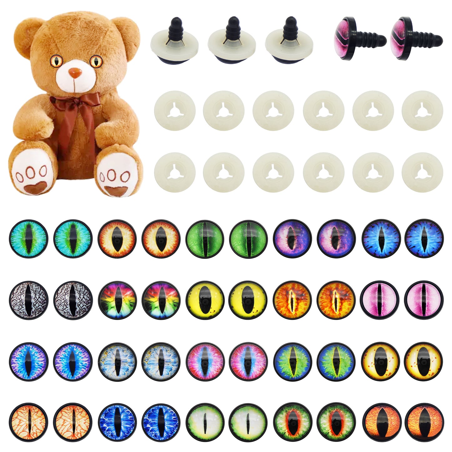 5-10 Pairs Glass Eye Cabochons with Washer Vertical & Round Pupil Safety Eye Animal Toy Dragon Eye for Doll Making, DIY Crafts Decor