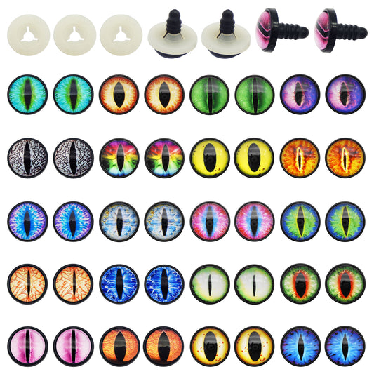 5-10 Pairs Glass Eye Cabochons with Washer Vertical & Round Pupil Safety Eye Animal Toy Dragon Eye for Doll Making, DIY Crafts Decor