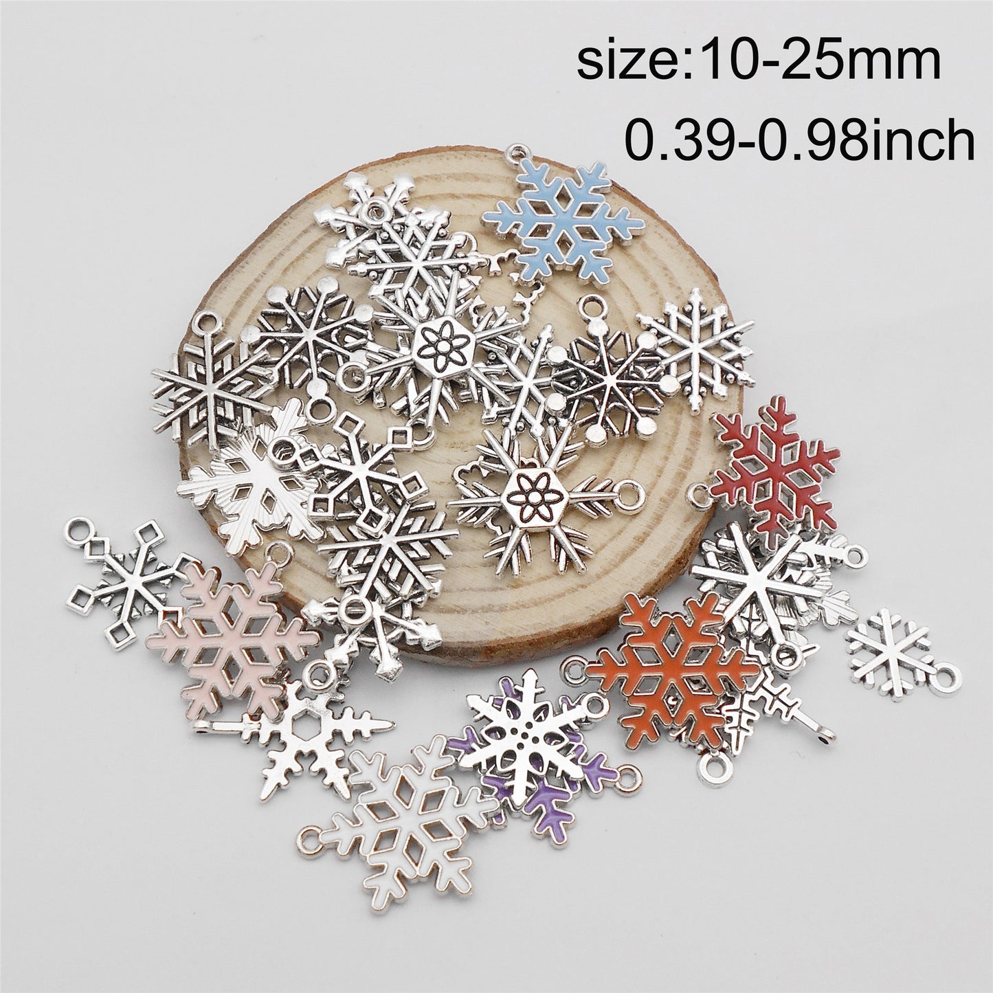 50g One Pack of Alloy Snowflake Charm Enamel Christmas Snowflake Pendant for DIY Jewelry Making Crafts Keychain Phone Chain Decor