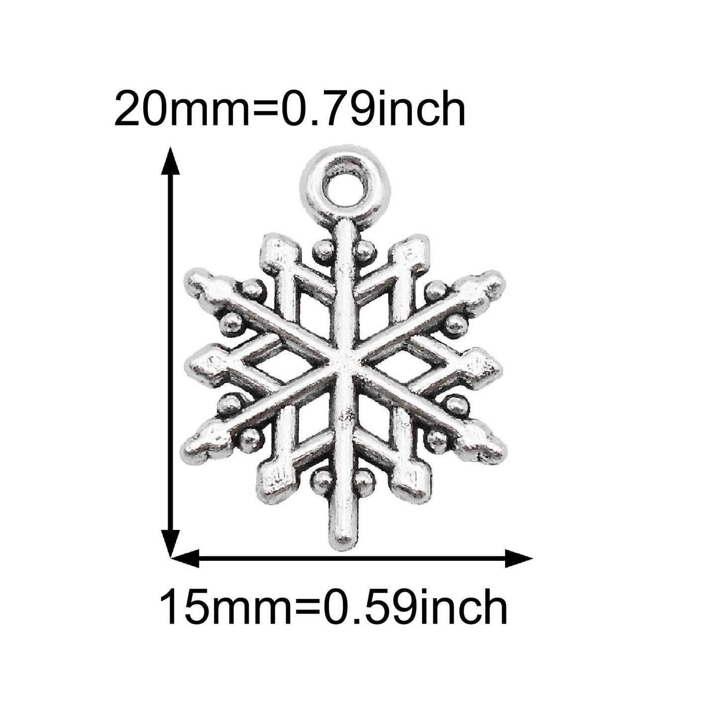 20Pcs Retro Silver Snowflake Charms Alloy Christmas Snowflake Pendant DIY Jewelry Accessory for Necklace Bracelet Earrings Making Crafts Phone Chain Dangle Supplies