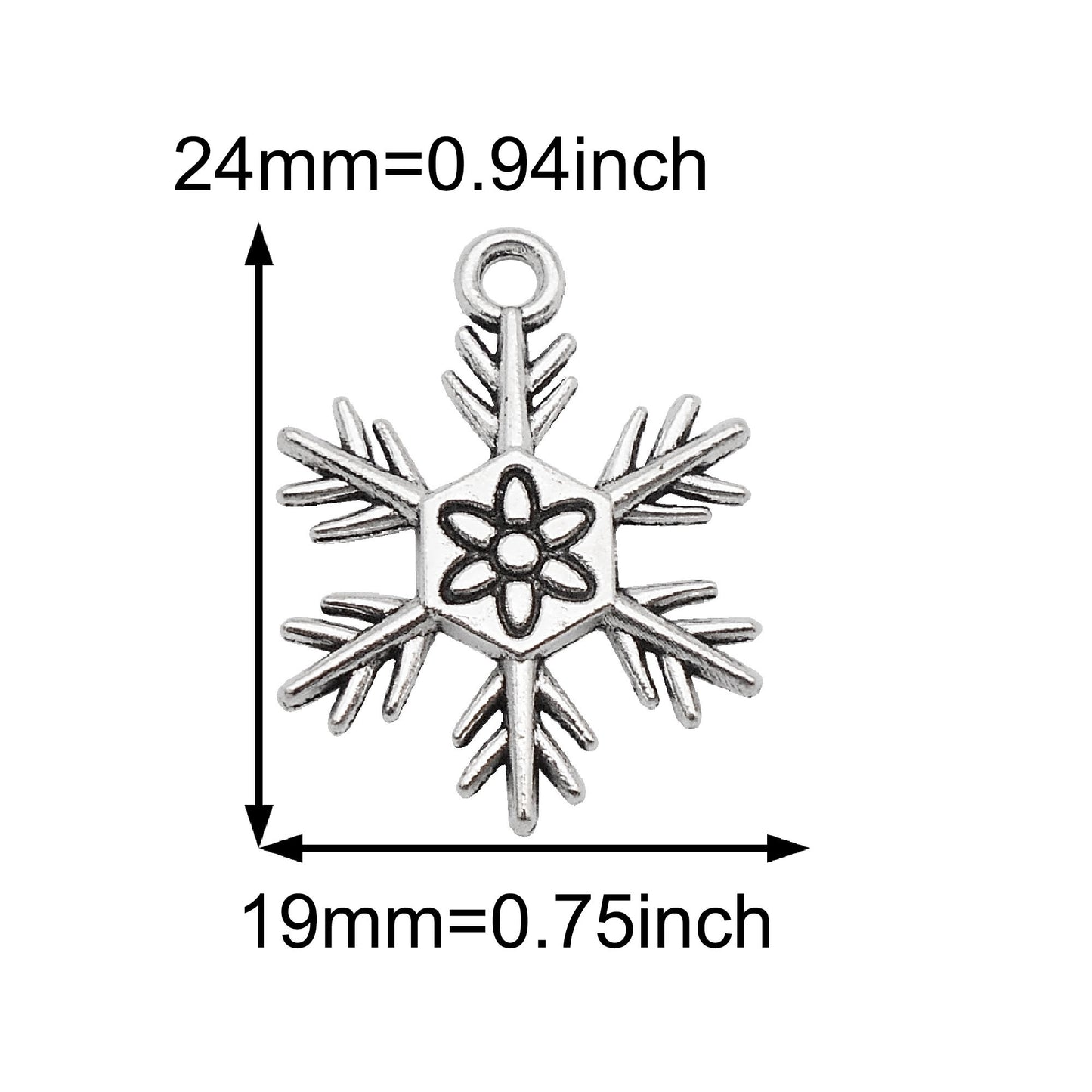 20Pcs Retro Silver Snowflake Charms Alloy Christmas Snowflake Pendant DIY Jewelry Accessory for Necklace Bracelet Earrings Making Crafts Phone Chain Dangle Supplies