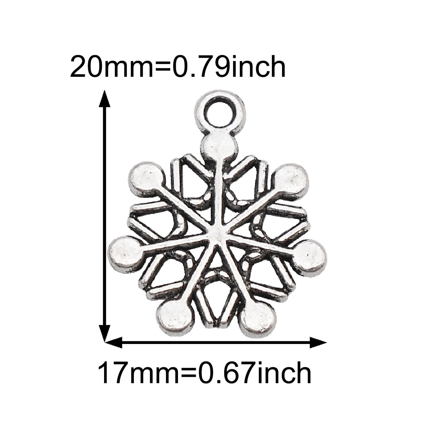 20Pcs Retro Silver Snowflake Charms Alloy Christmas Snowflake Pendant DIY Jewelry Accessory for Necklace Bracelet Earrings Making Crafts Phone Chain Dangle Supplies