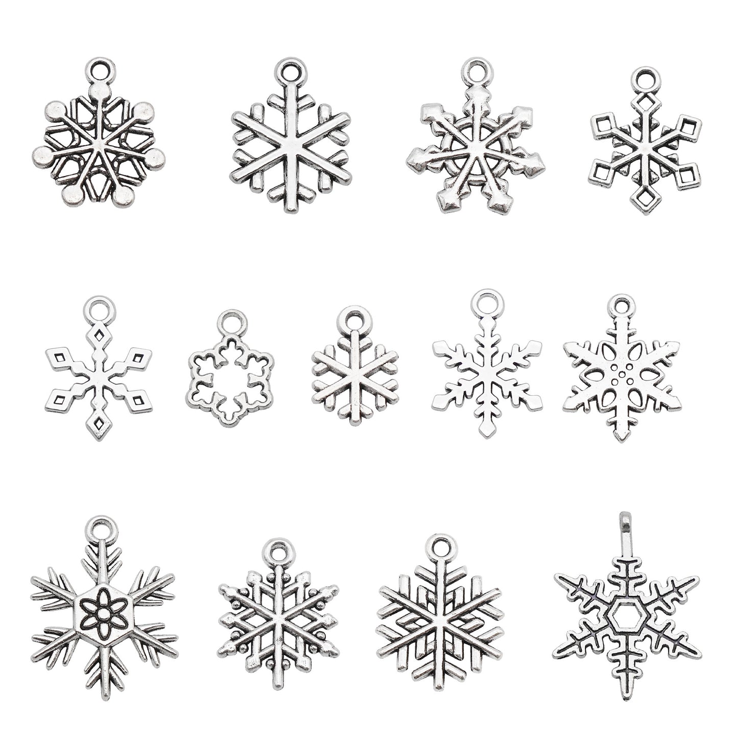 20Pcs Retro Silver Snowflake Charms Alloy Christmas Snowflake Pendant DIY Jewelry Accessory for Necklace Bracelet Earrings Making Crafts Phone Chain Dangle Supplies