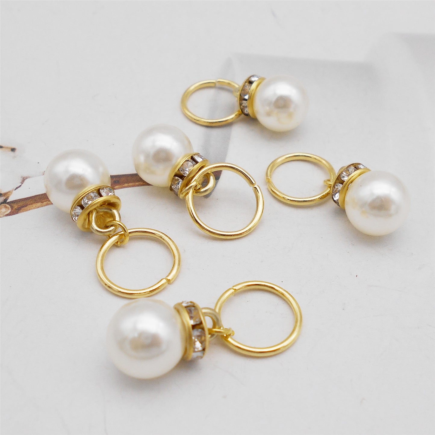 20Pcs Faux Pearl Dangle Charm with Crystal Rhinestone Decoration for Pendant Jewelry Making, DIY Craft Decor, Dreadlock Hair Accessories