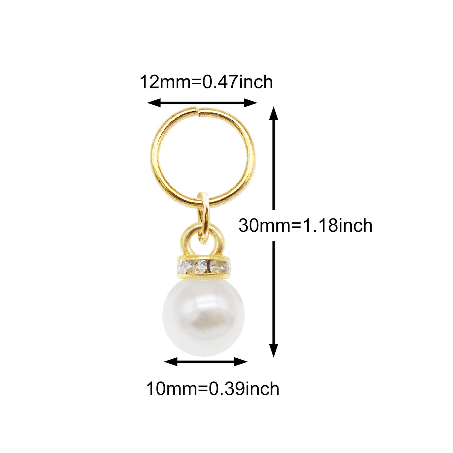 20Pcs Faux Pearl Dangle Charm with Crystal Rhinestone Decoration for Pendant Jewelry Making, DIY Craft Decor, Dreadlock Hair Accessories
