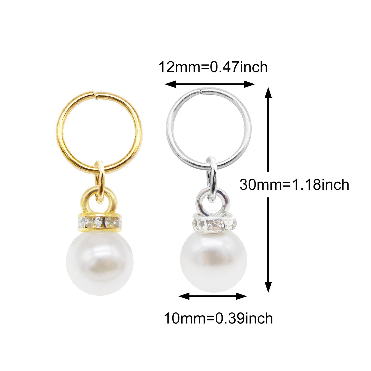 20Pcs Faux Pearl Dangle Charm with Crystal Rhinestone Decoration for Pendant Jewelry Making, DIY Craft Decor, Dreadlock Hair Accessories