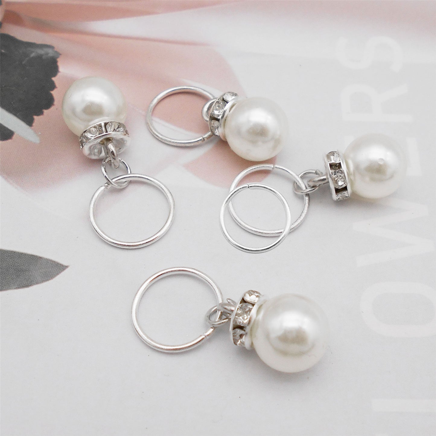 20Pcs Faux Pearl Dangle Charm with Crystal Rhinestone Decoration for Pendant Jewelry Making, DIY Craft Decor, Dreadlock Hair Accessories