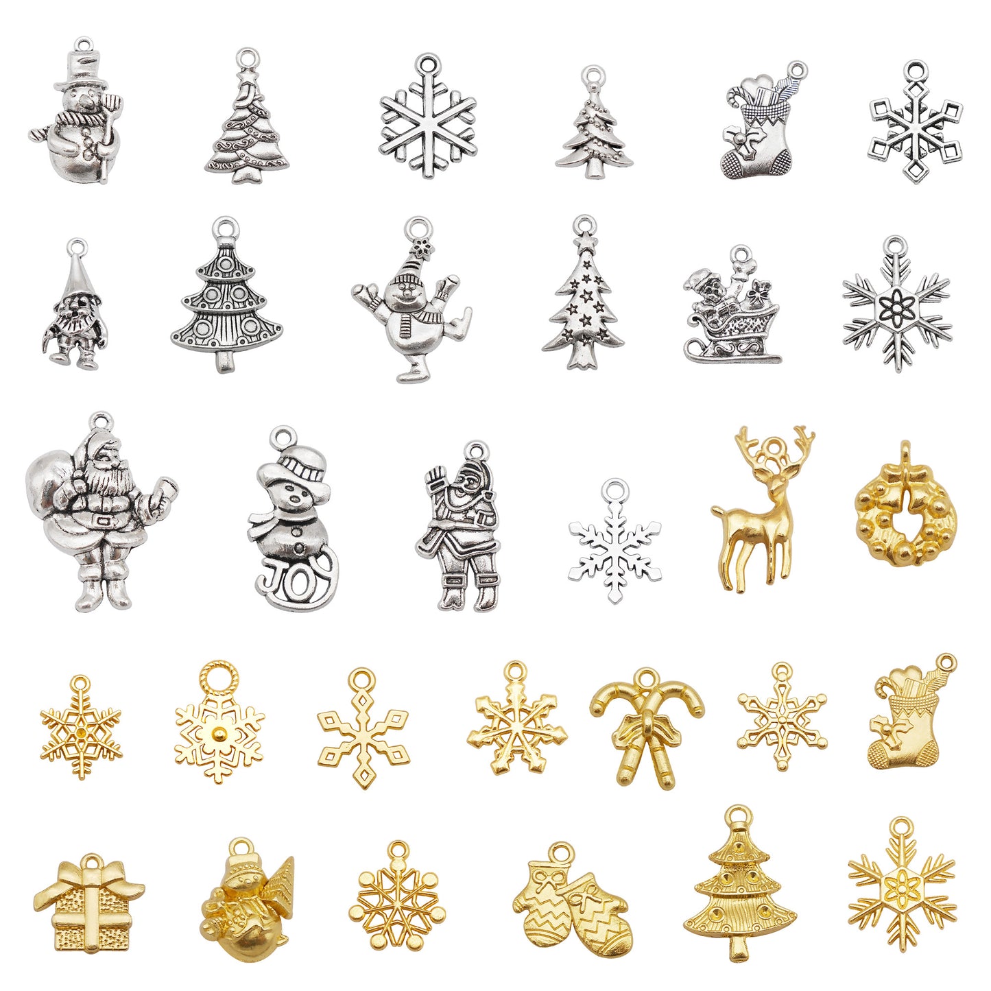 100g One Pack of Mixed Elk Snowflake Design Charm Alloy Christmas Dangle Pendant for DIY Jewelry Making, Crafts Christmas Tree Decor