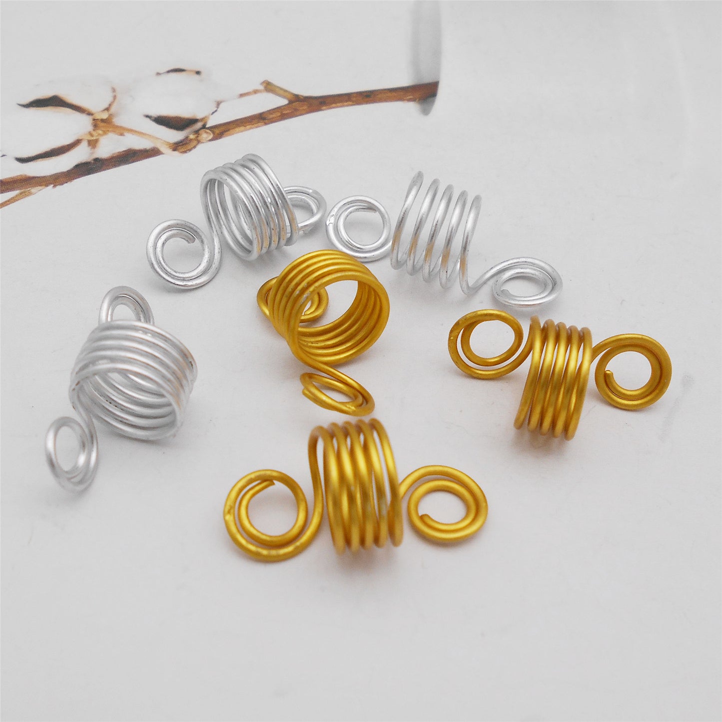 10Pcs 12x24mm Hair Cuff Aluminum Spiral Spiral Hair Spring Coil Elastic Metal Wire Hair Ties Women Girls Hair Band Ponytails Dreadlock Braid Decor