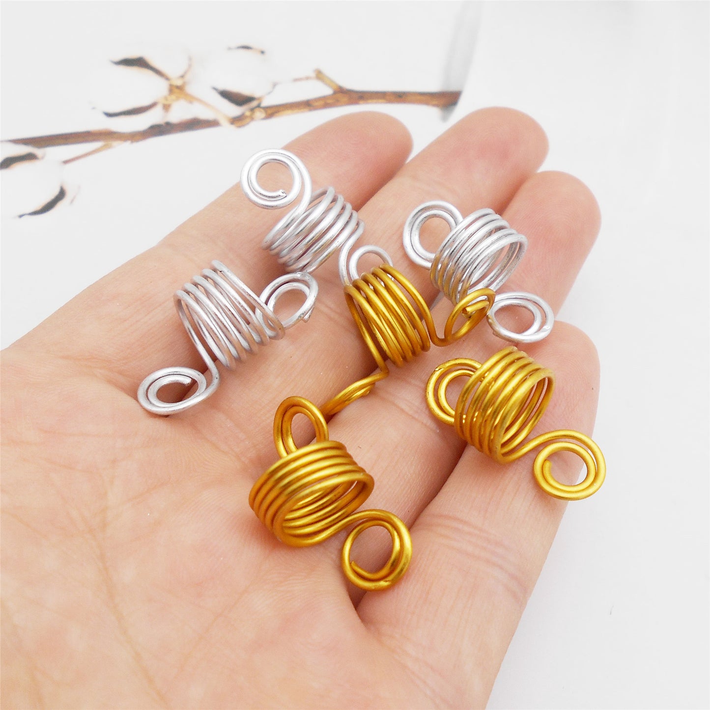 10Pcs 12x24mm Hair Cuff Aluminum Spiral Spiral Hair Spring Coil Elastic Metal Wire Hair Ties Women Girls Hair Band Ponytails Dreadlock Braid Decor