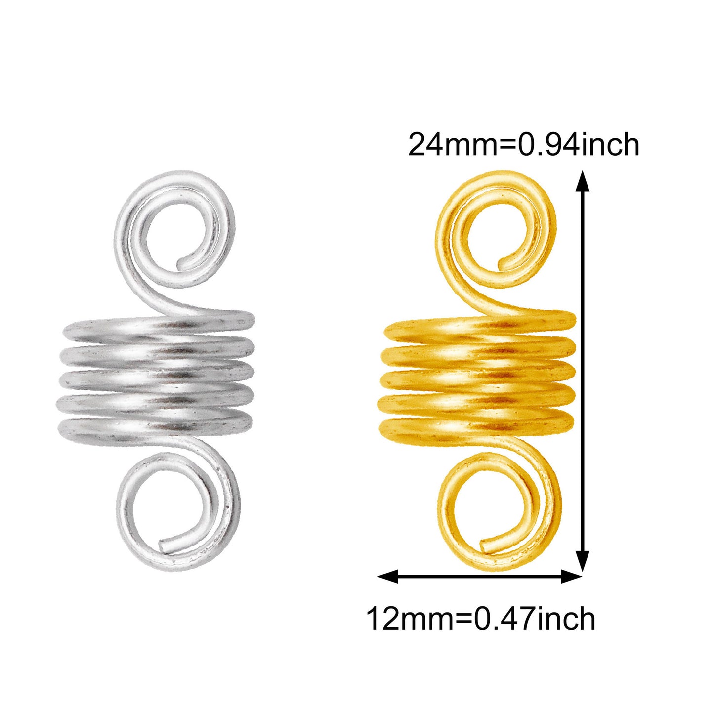 10Pcs 12x24mm Hair Cuff Aluminum Spiral Spiral Hair Spring Coil Elastic Metal Wire Hair Ties Women Girls Hair Band Ponytails Dreadlock Braid Decor