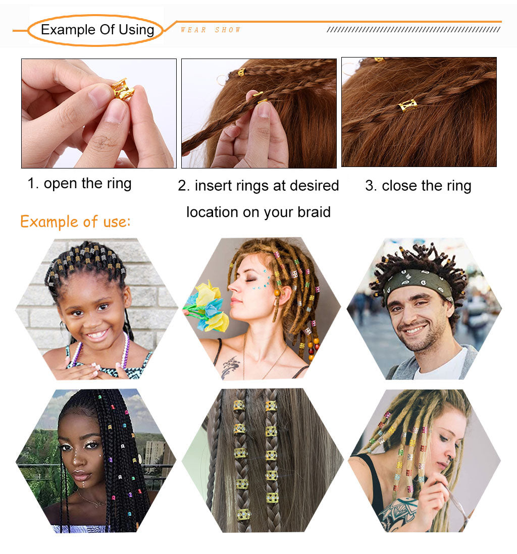 70Pcs 8x9mm Aluminum Hollowed Hair Extension Rings Metal Hair Cuff Braid Rings Dreadlock Bead Hair Accessory