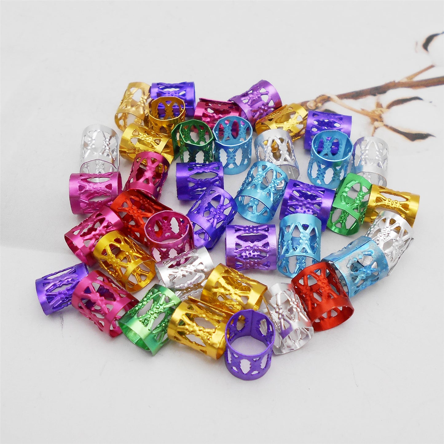 70Pcs 8x9mm Aluminum Hollowed Hair Extension Rings Metal Hair Cuff Braid Rings Dreadlock Bead Hair Accessory
