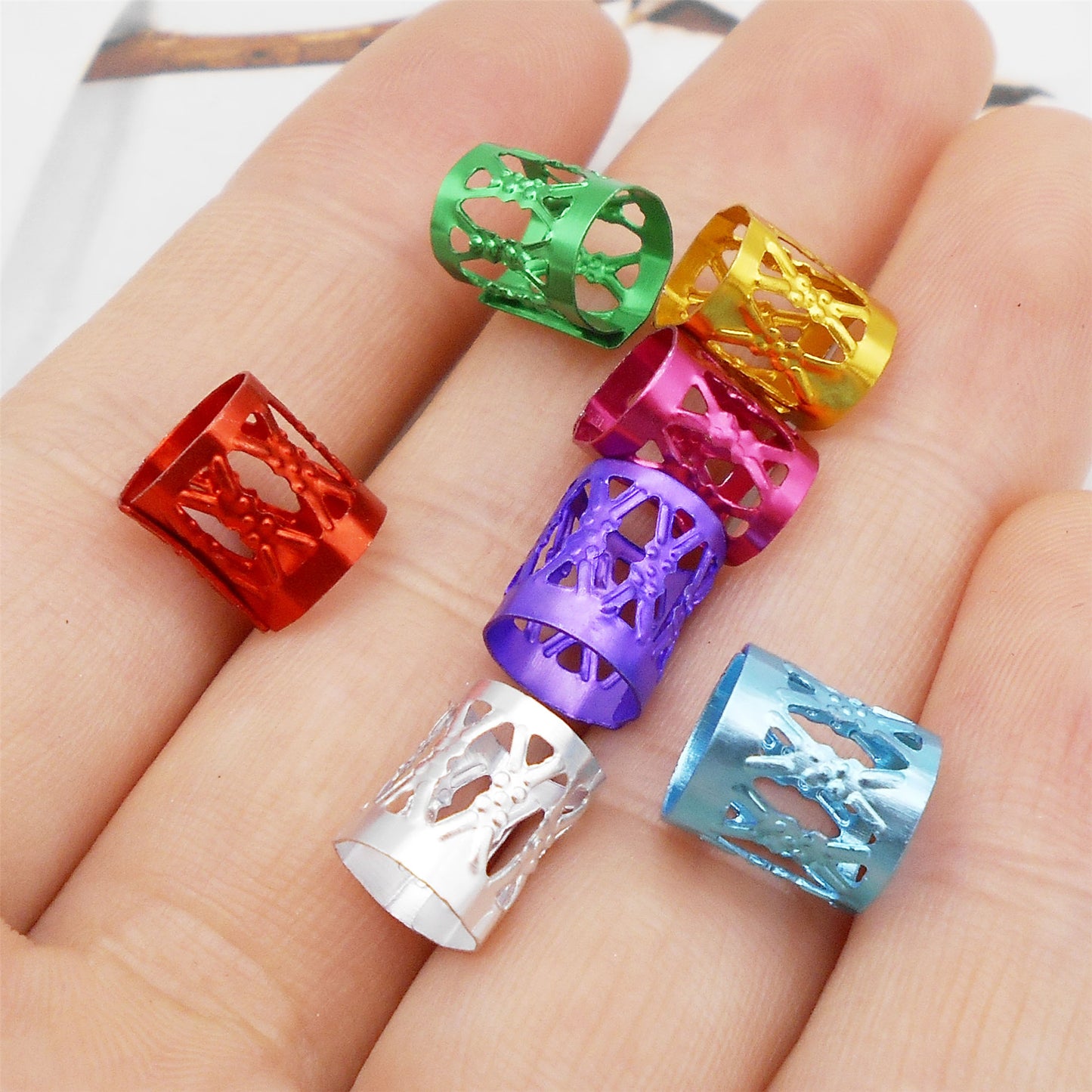 70Pcs 8x9mm Aluminum Hollowed Hair Extension Rings Metal Hair Cuff Braid Rings Dreadlock Bead Hair Accessory