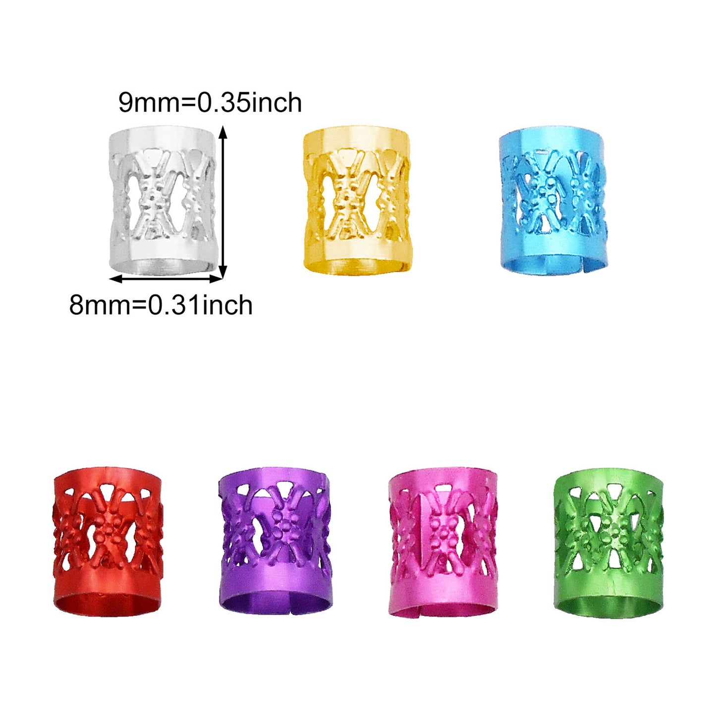 70Pcs 8x9mm Aluminum Hollowed Hair Extension Rings Metal Hair Cuff Braid Rings Dreadlock Bead Hair Accessory