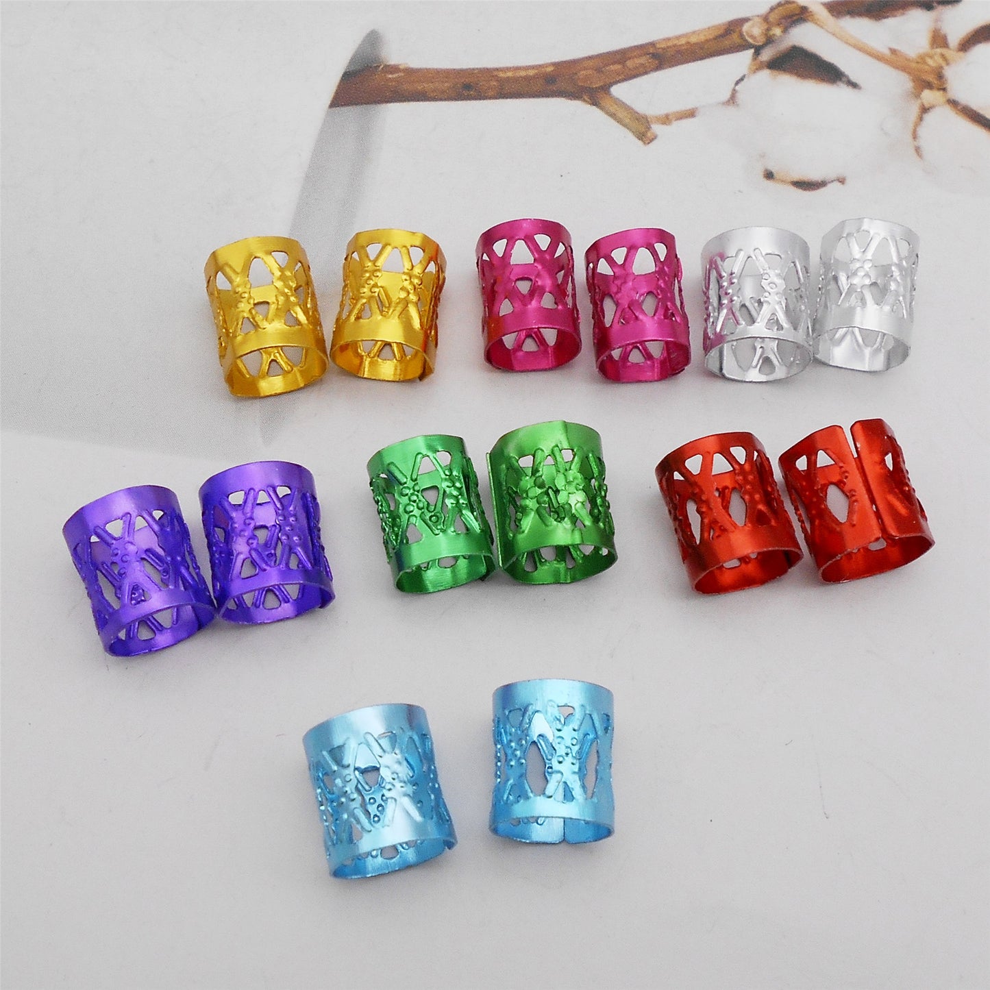 70Pcs 8x9mm Aluminum Hollowed Hair Extension Rings Metal Hair Cuff Braid Rings Dreadlock Bead Hair Accessory