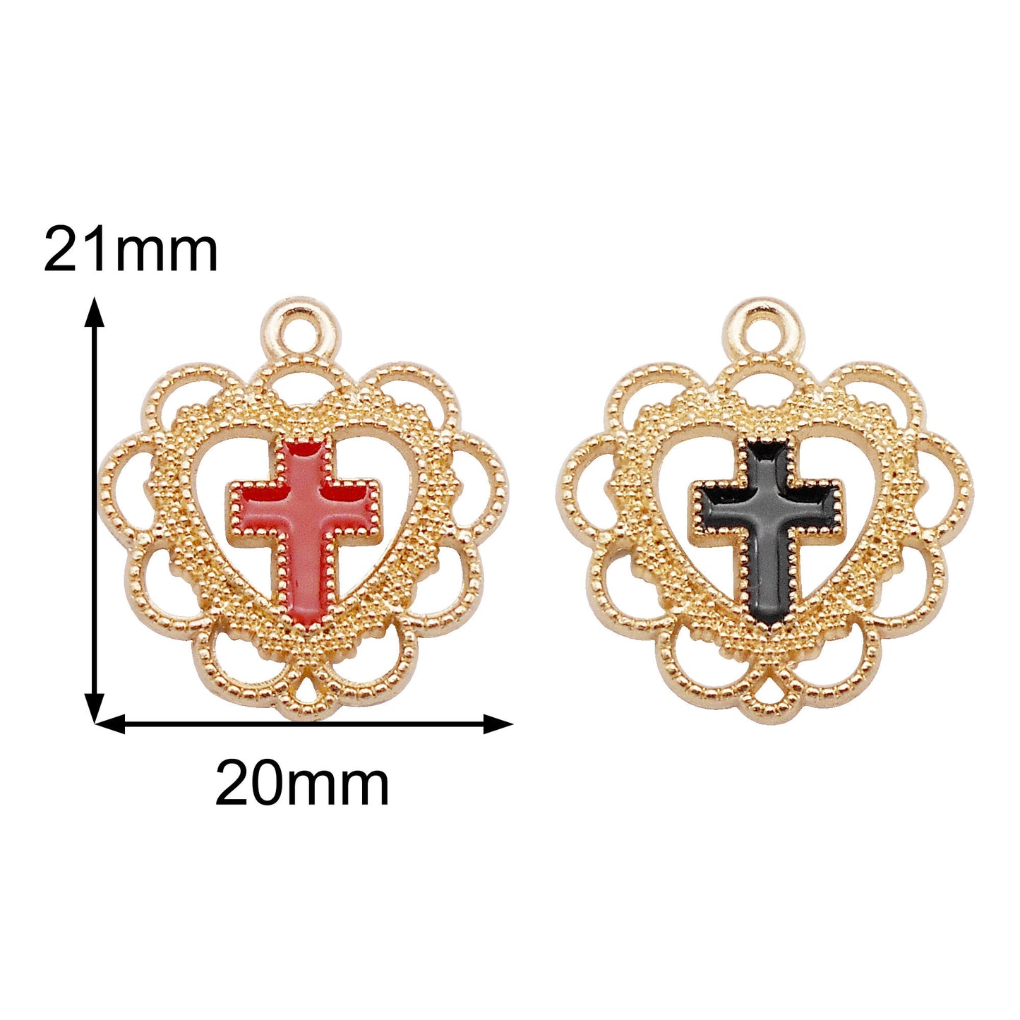 10Pcs Alloy Floral Bezel Heart Charms 20x21mm Enamel Cross Pendant for Jewelry Necklace Earrings Bracelet Making, DIY Crafts Decor