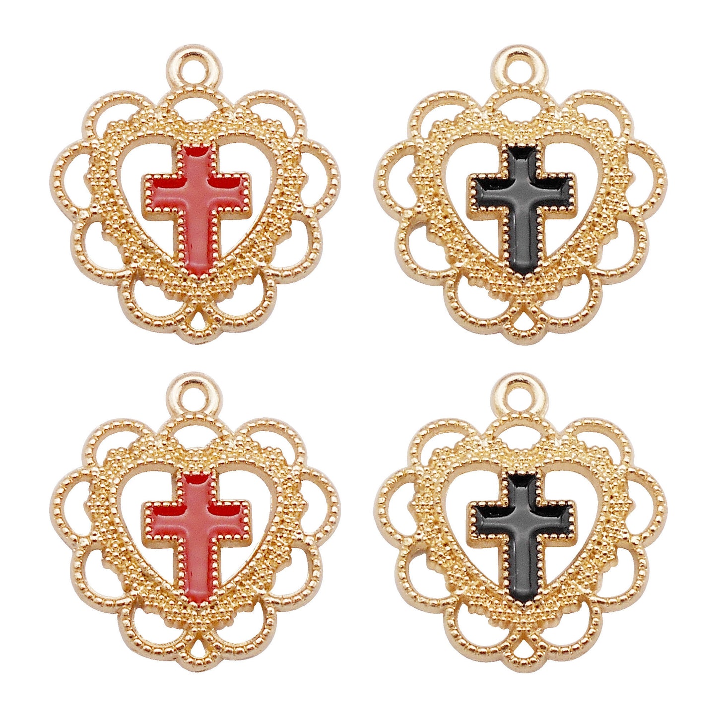 10Pcs Alloy Floral Bezel Heart Charms 20x21mm Enamel Cross Pendant for Jewelry Necklace Earrings Bracelet Making, DIY Crafts Decor