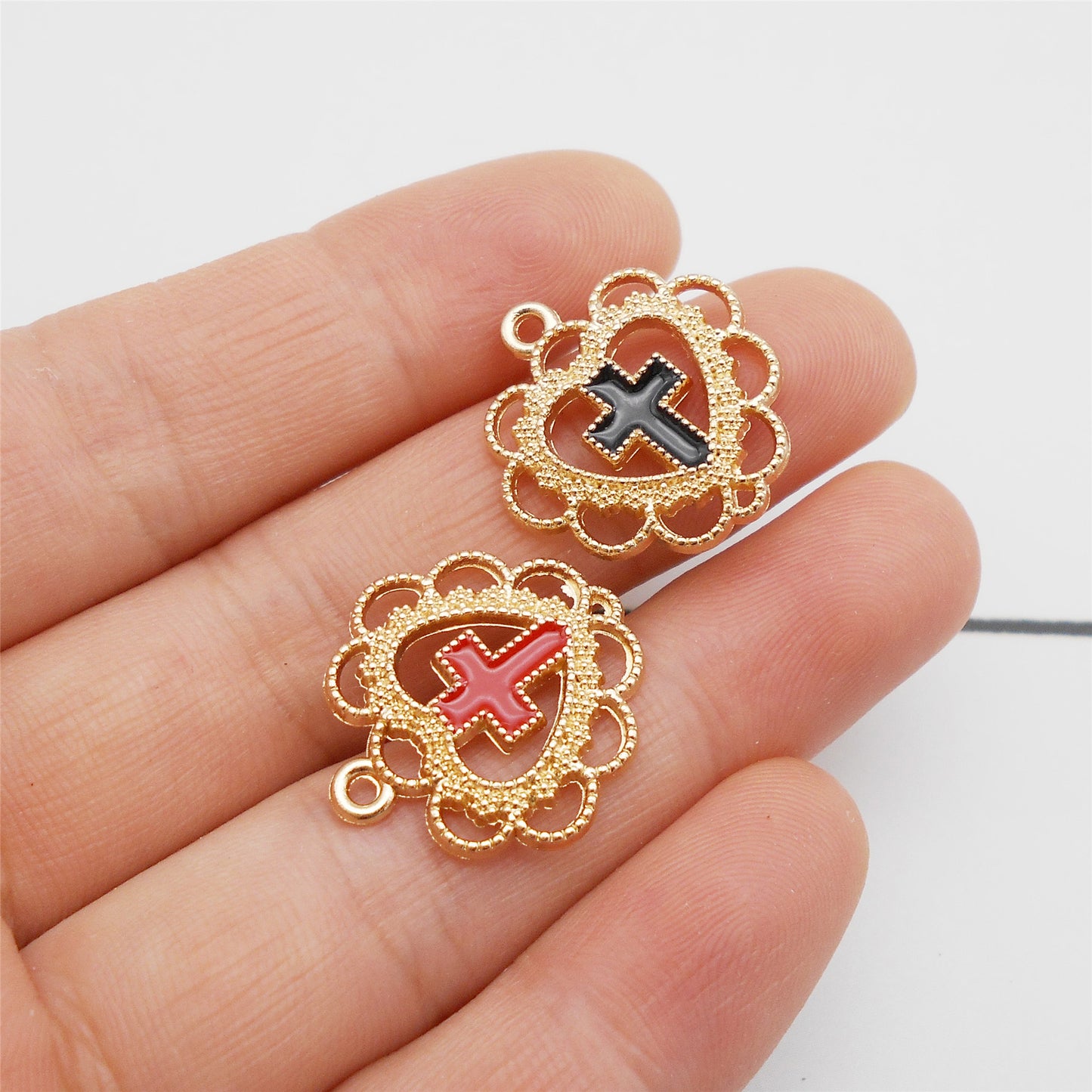 10Pcs Alloy Floral Bezel Heart Charms 20x21mm Enamel Cross Pendant for Jewelry Necklace Earrings Bracelet Making, DIY Crafts Decor