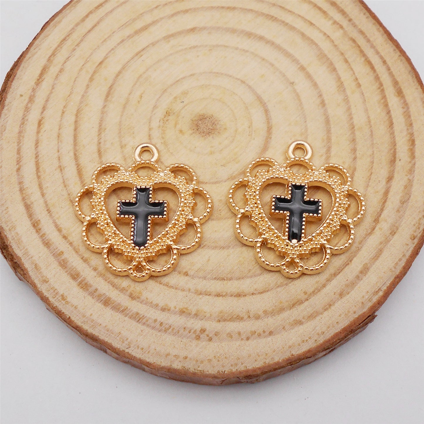 10Pcs Alloy Floral Bezel Heart Charms 20x21mm Enamel Cross Pendant for Jewelry Necklace Earrings Bracelet Making, DIY Crafts Decor