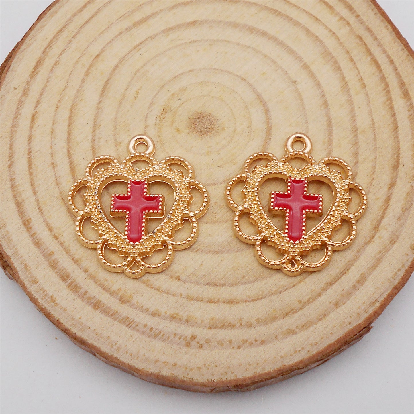 10Pcs Alloy Floral Bezel Heart Charms 20x21mm Enamel Cross Pendant for Jewelry Necklace Earrings Bracelet Making, DIY Crafts Decor