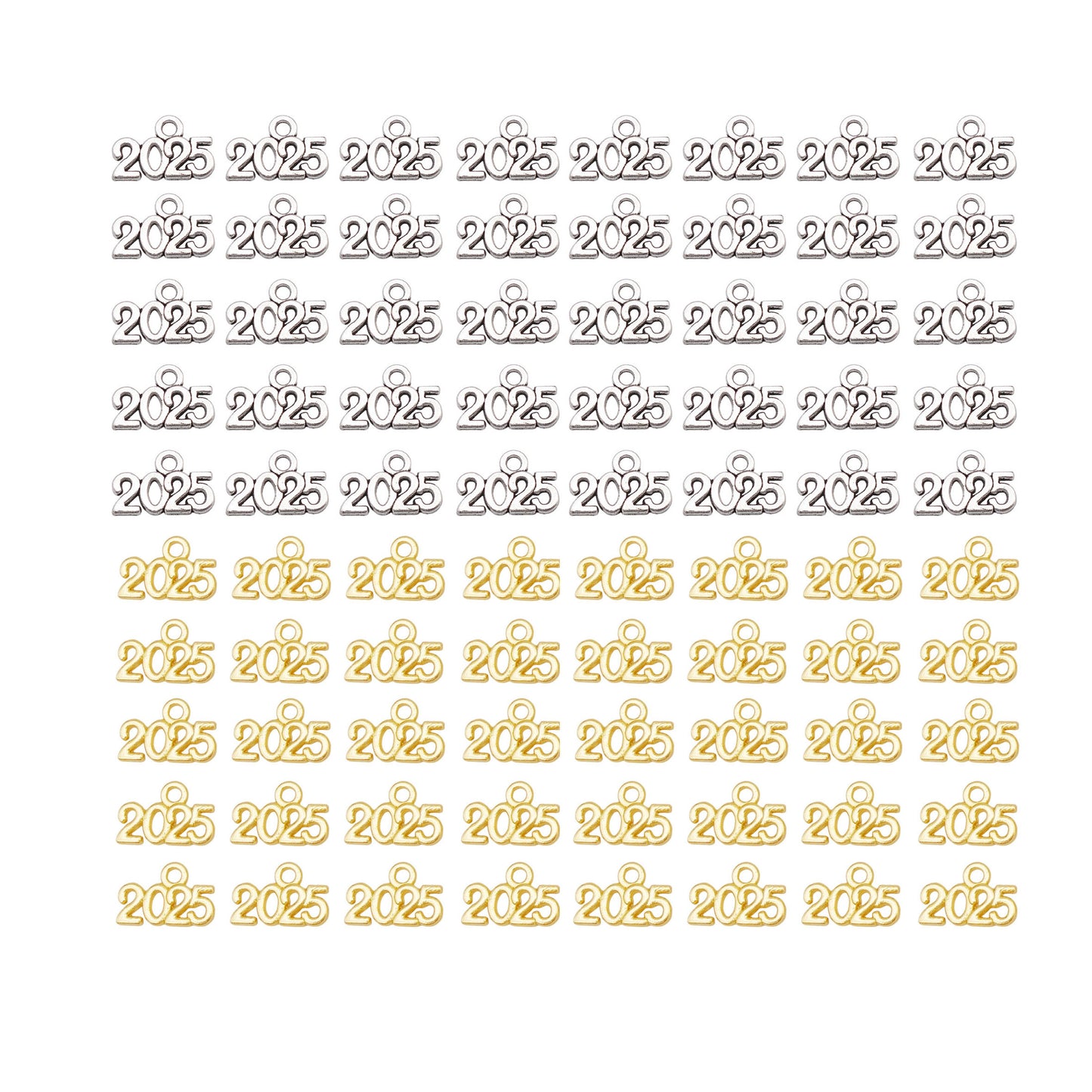 200 PCS 2025 Mixed Gold Antique Silver Color Year Number Charms Graduation Pendants for Necklace Earrings Bracelet Jewelry Making