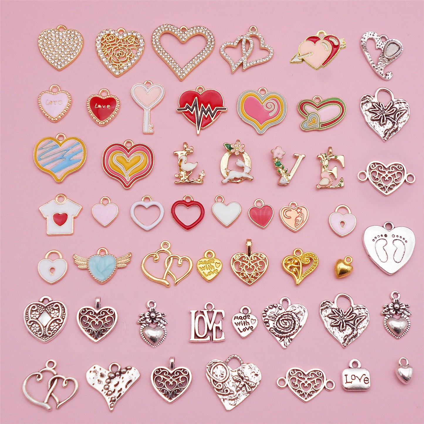20Pcs Mixed Alloy Heart Charm Enamel Heart Crystal Heart Pendant for DIY Jewelry Making Necklace Bracelet Earrings Crafts Decor