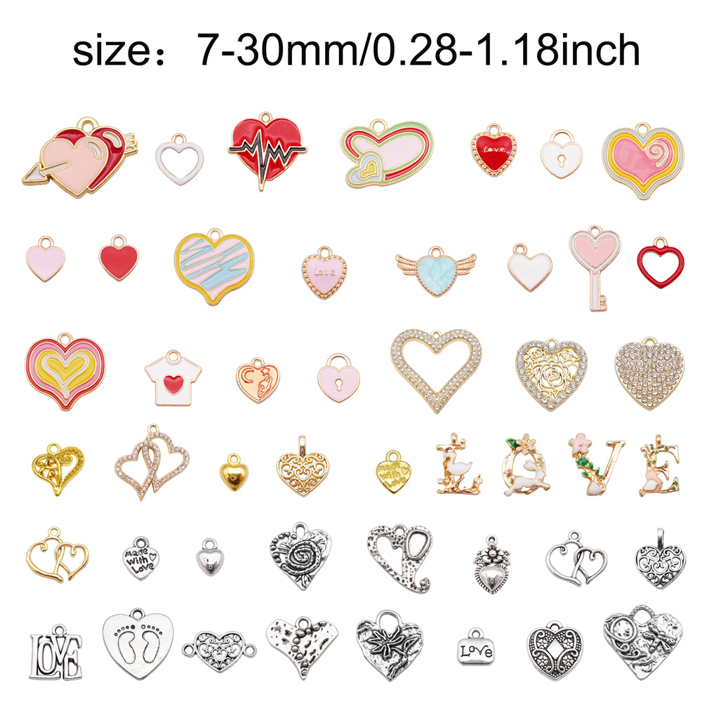 20Pcs Mixed Alloy Heart Charm Enamel Heart Crystal Heart Pendant for DIY Jewelry Making Necklace Bracelet Earrings Crafts Decor