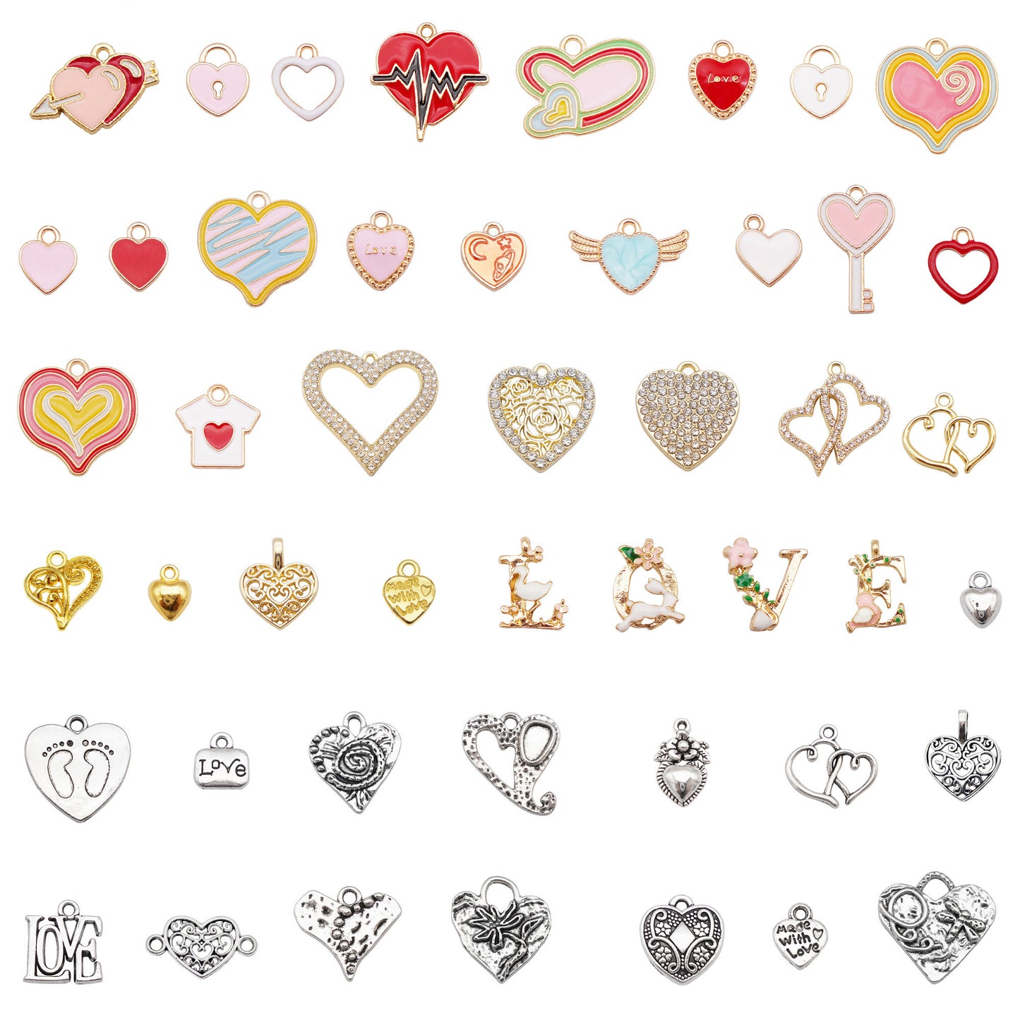 20Pcs Mixed Alloy Heart Charm Enamel Heart Crystal Heart Pendant for DIY Jewelry Making Necklace Bracelet Earrings Crafts Decor