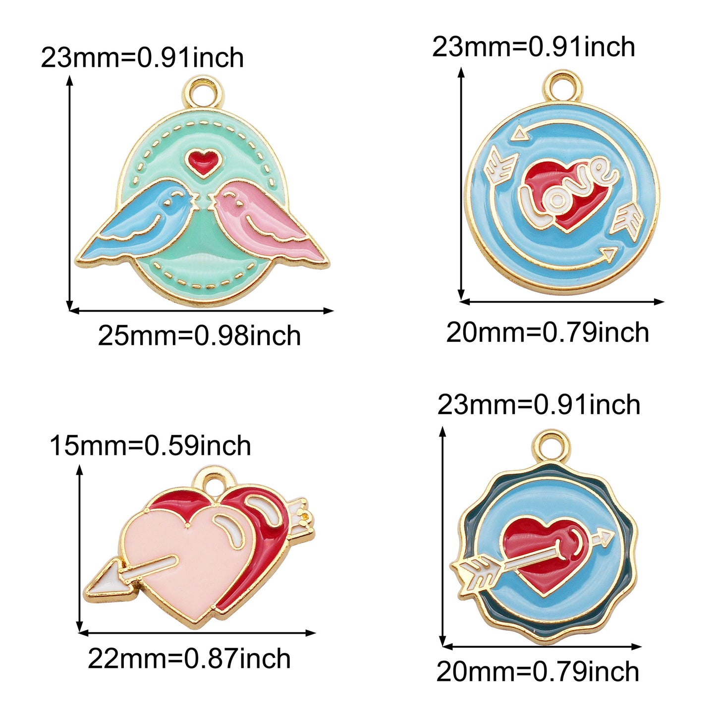 4Pcs Enamel Love Heart Series Charm Alloy Jewelry Pendant for Women DIY Necklaces Bracelets Bag Purse Hanging Dangle Making