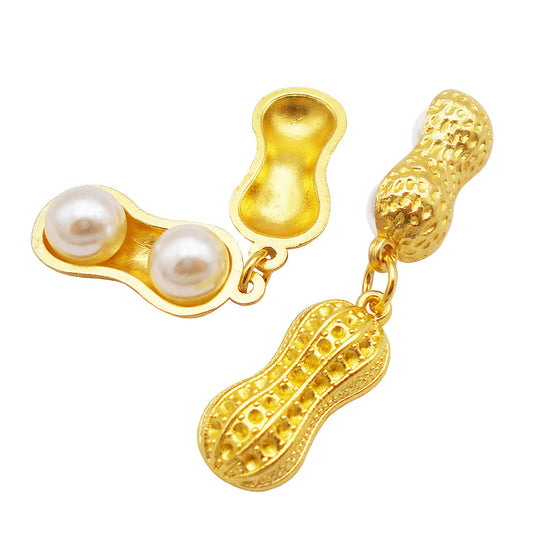 4Pcs Alloy Peanut & Imitation Pearl Charm Pendant Gold Color Accessory for Necklace Bracelet Making DIY Jewelry Crafts Decor 28x11mm