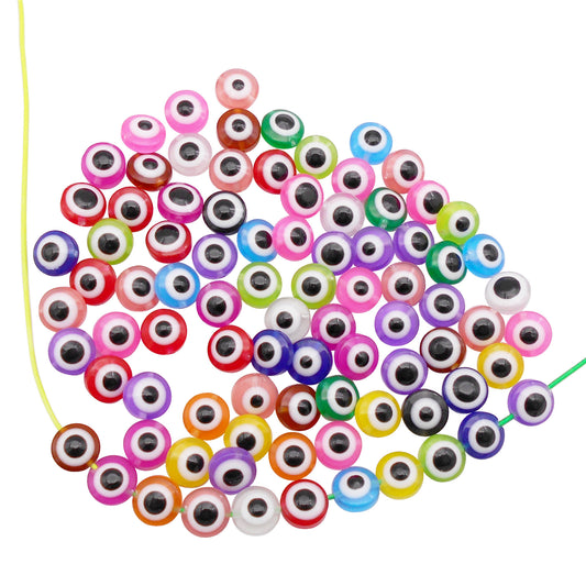100Pcs Double-Sided Acrylic Beads Evil Eye Round Spacer Bead DIY Jewelry Bead for Necklace Bracelet Making, Phone Chain Key Chain Decor 10x6x1mm