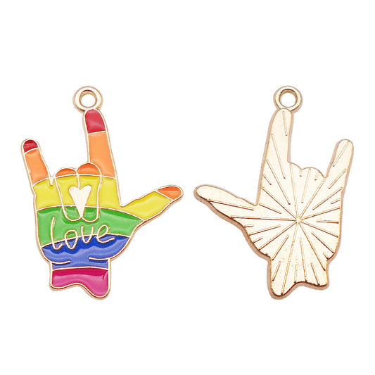 10Pcs Rainbow Color Alloy Charm Heart Flag Design Enamel Pendant for DIY Jewelry Making Necklace Earrings Craft Decor