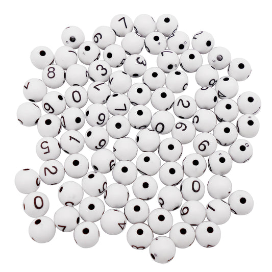 100Pcs Arabic Number 0-9 Beads Round Acrylic Spacer Beads DIY Making Bead for Jewelry Necklace Decor Crafts Supplies Phone Chain Decor