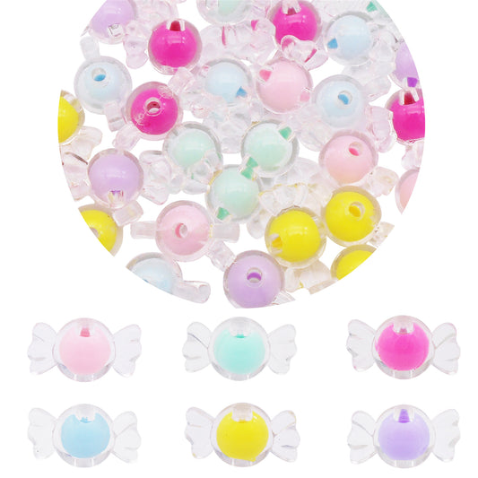 50-100Pcs Acrylic Jewelry Beads Flower Candy Design Spacer Beads for Necklace Bracelet Earrings Making DIY Crafts Supplies Phone Chain Decor
