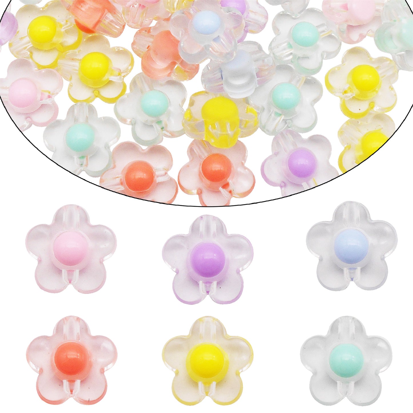50-100Pcs Acrylic Jewelry Beads Flower Candy Design Spacer Beads for Necklace Bracelet Earrings Making DIY Crafts Supplies Phone Chain Decor