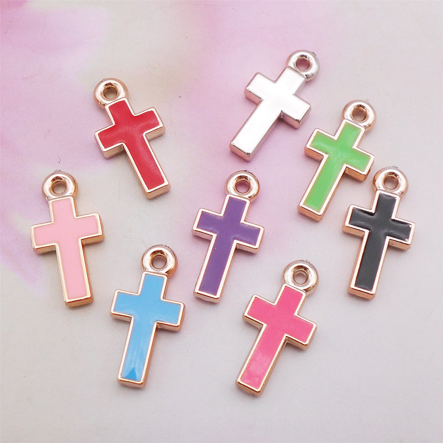 16Pcs Alloy Bezel Cross Charm 21x11mm Korean Style Enamel Jewelry Pendant for Necklace Bracelet Earrings Making DIY Crafts Supplies Phone Chain Decor