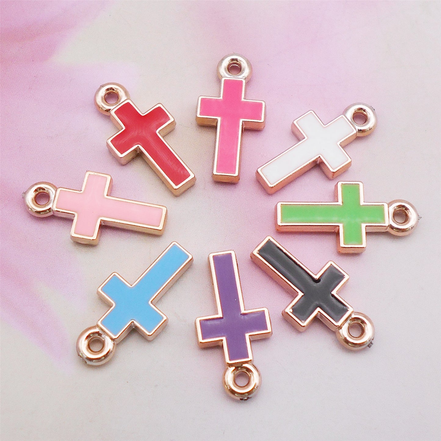 16Pcs Alloy Bezel Cross Charm 21x11mm Korean Style Enamel Jewelry Pendant for Necklace Bracelet Earrings Making DIY Crafts Supplies Phone Chain Decor