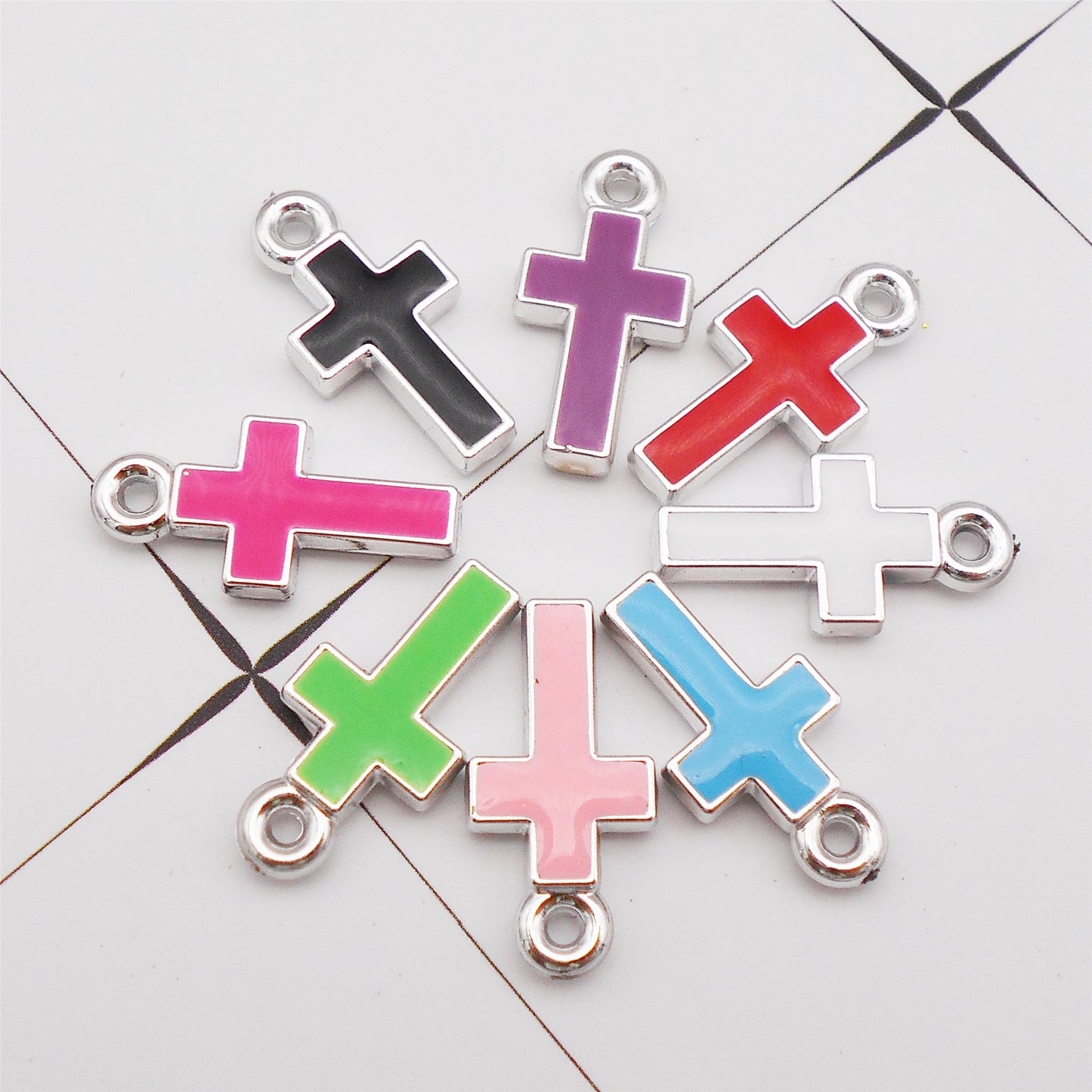 16Pcs Alloy Bezel Cross Charm 21x11mm Korean Style Enamel Jewelry Pendant for Necklace Bracelet Earrings Making DIY Crafts Supplies Phone Chain Decor