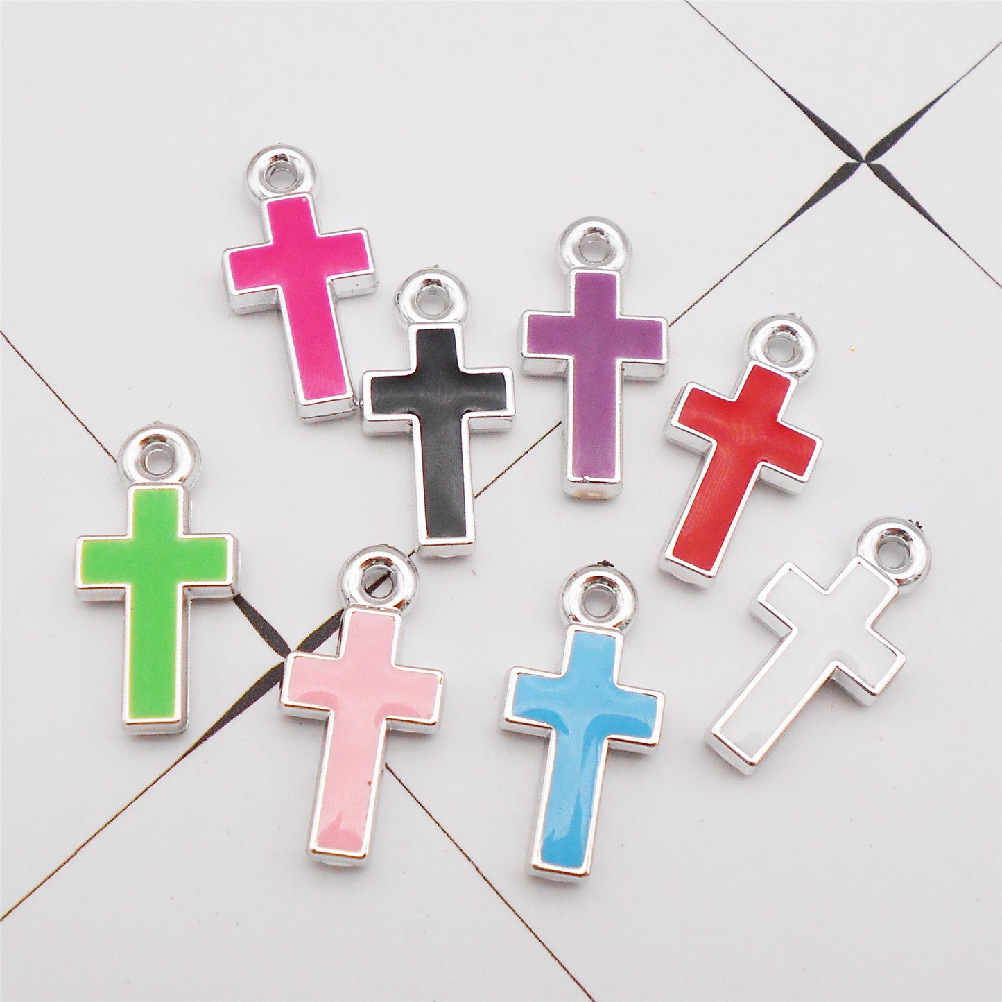 16Pcs Alloy Bezel Cross Charm 21x11mm Korean Style Enamel Jewelry Pendant for Necklace Bracelet Earrings Making DIY Crafts Supplies Phone Chain Decor