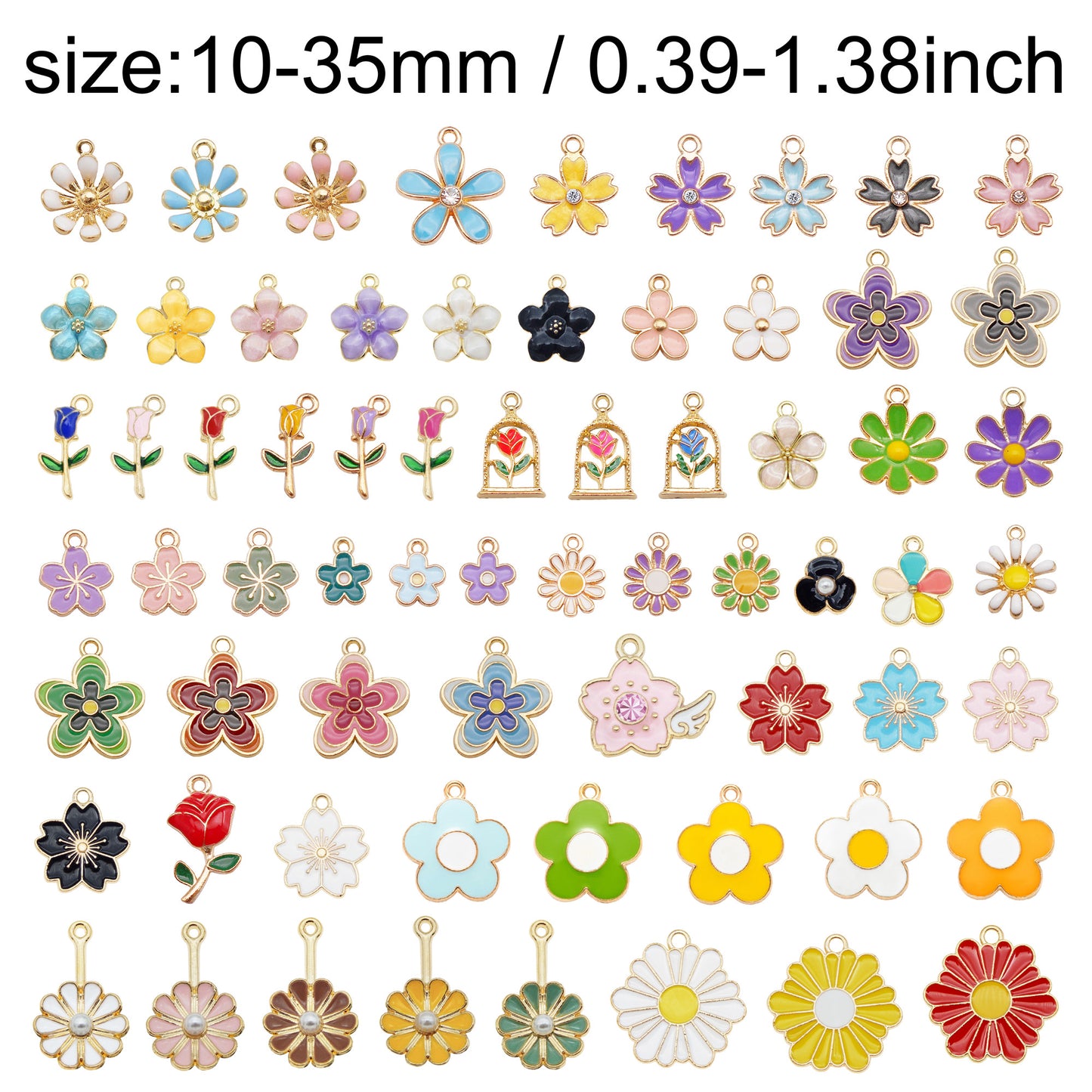 Bulk of Mixed Alloy Flower Charm 65 Styles Enamel Floral Pendant for Jewelry Necklace Bracelet Earrings Making DIY Crafts Keychain Bag Purse Hanging Dangle Decor