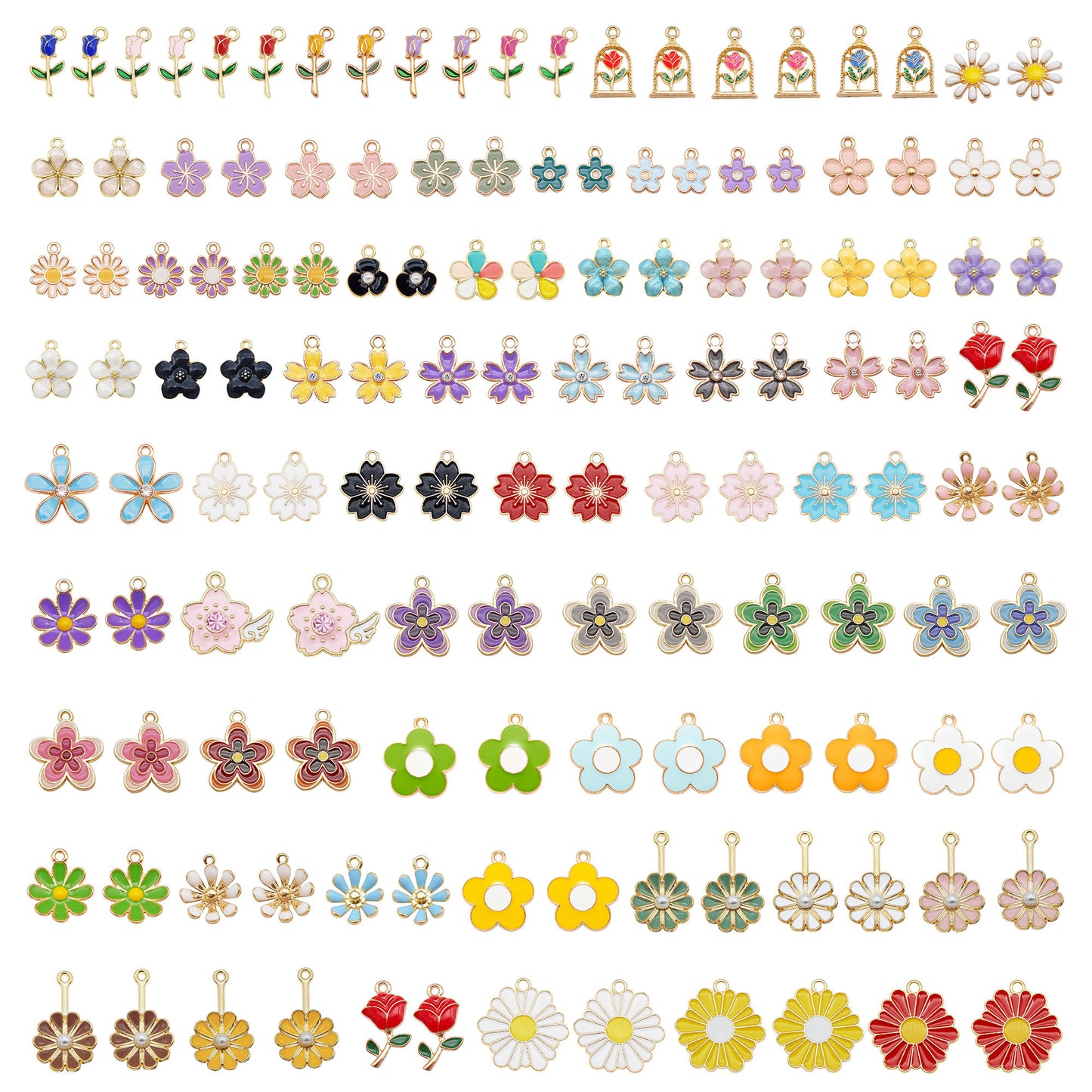 Bulk of Mixed Alloy Flower Charm 65 Styles Enamel Floral Pendant for Jewelry Necklace Bracelet Earrings Making DIY Crafts Keychain Bag Purse Hanging Dangle Decor