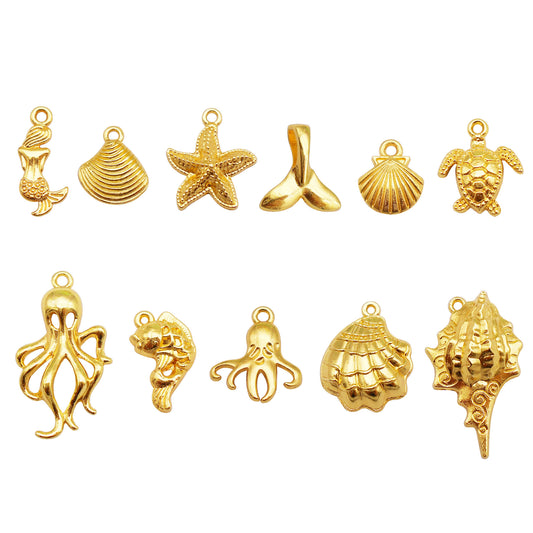 Bulk of 50g Alloy Marine Life Charm Octopus Turtle Seashell Design Pendant for Jewelry Necklace Bracelet Earrings Making DIY Crafts Decor