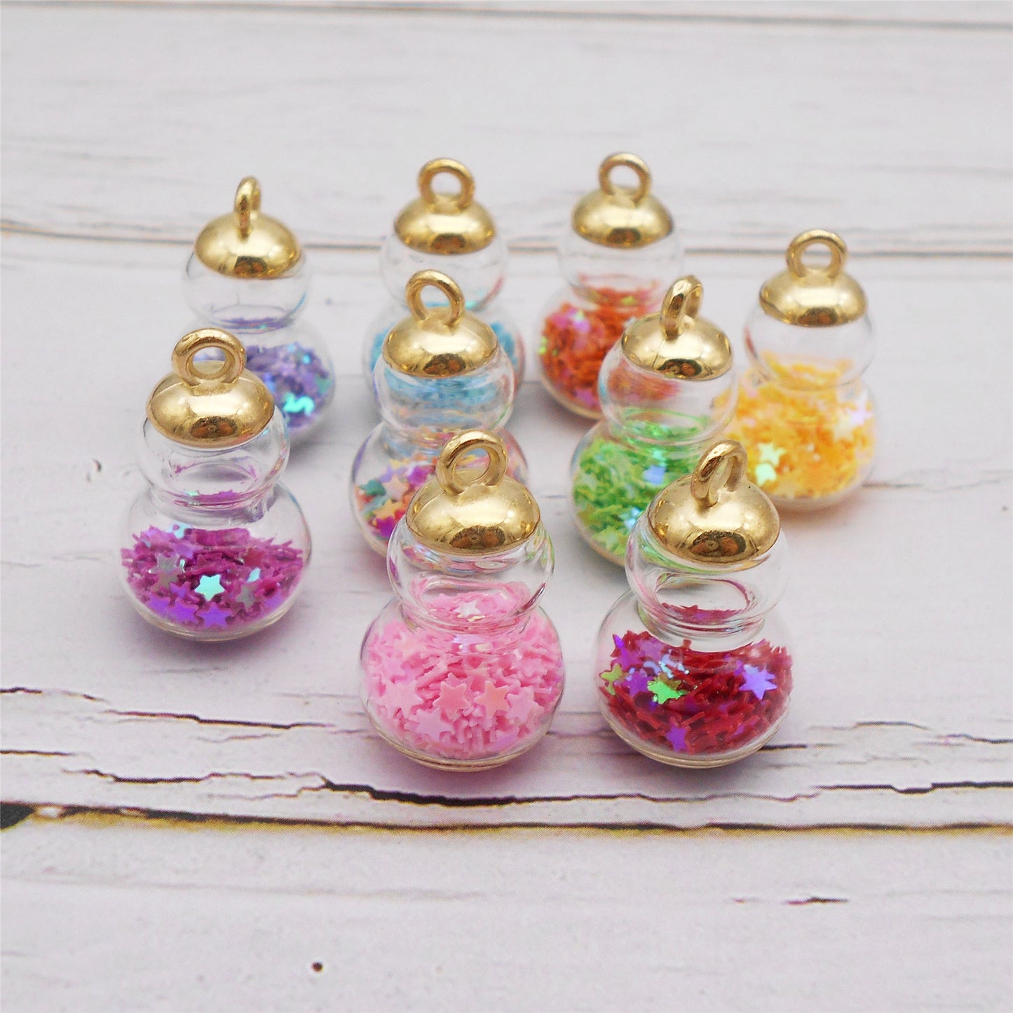 10Pcs Glass Gourd-Shaped Charm with Star Glitters Transparent Double-Circle Pendant for DIY Jewelry Making Necklace Bracelet Earring Craft Decor 28x16mm