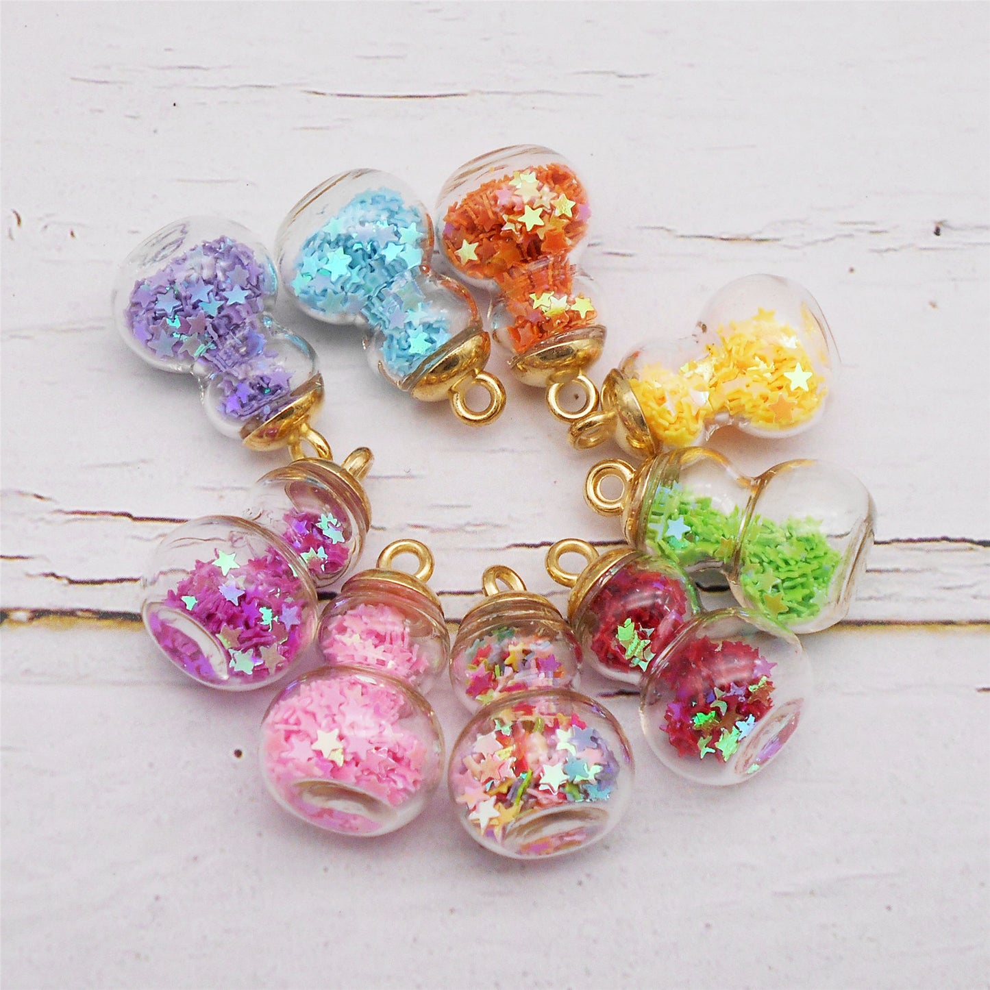 10Pcs Glass Gourd-Shaped Charm with Star Glitters Transparent Double-Circle Pendant for DIY Jewelry Making Necklace Bracelet Earring Craft Decor 28x16mm